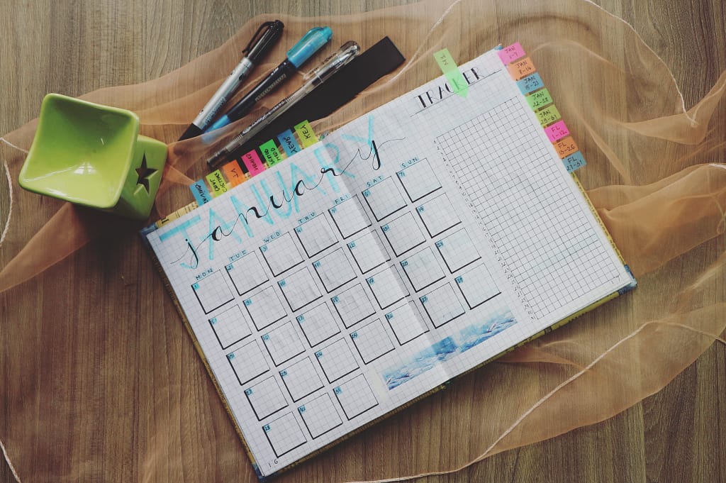 A colorful monthly planner