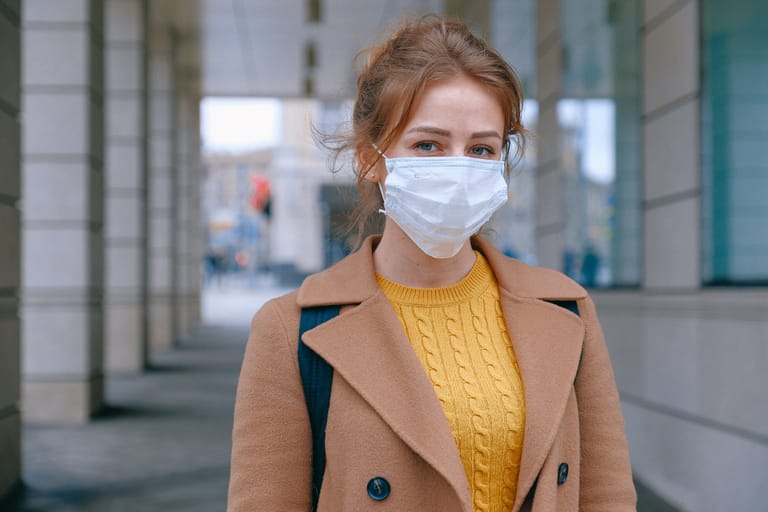 Woman wearing a face mask to prevent coronavirus, COVID-19