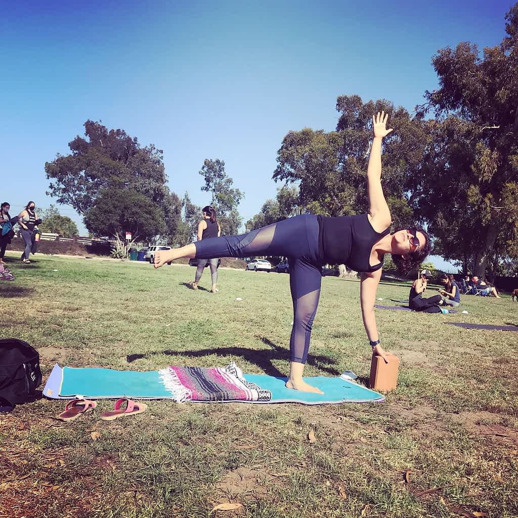 Pantea Rahimian practicing yoga outdoors