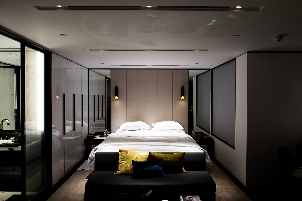 A bedroom with a large bed