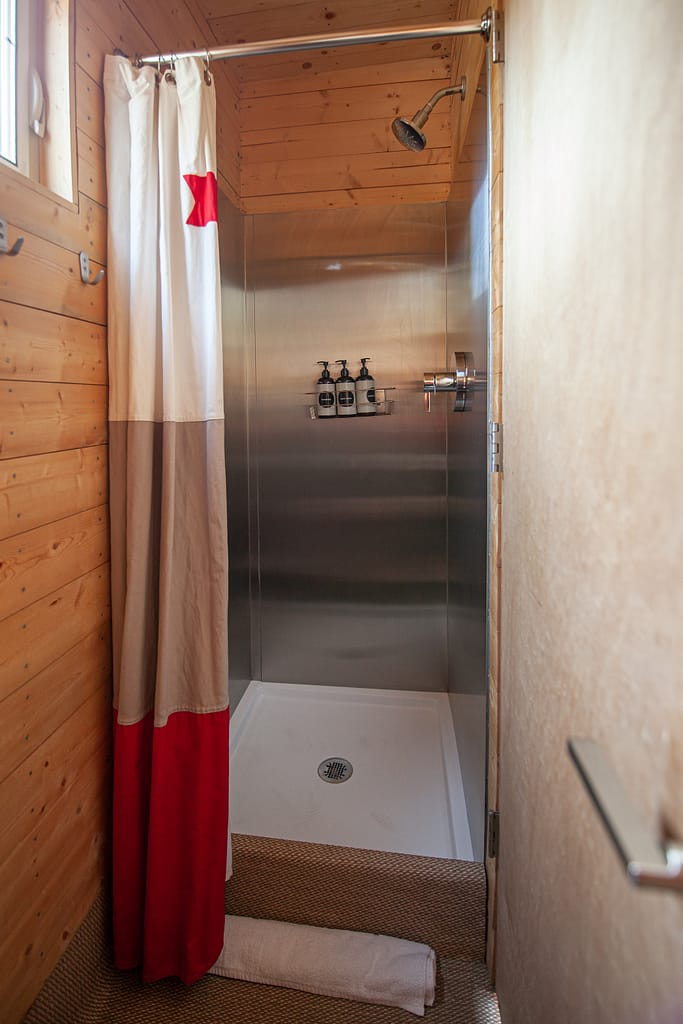 Interior of shower for Getaway House cabins